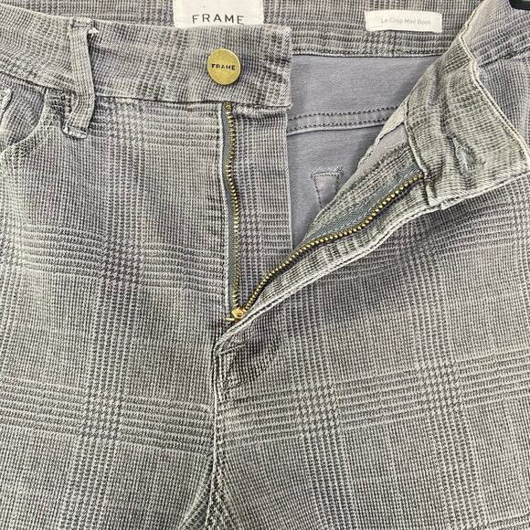 FRAME Le Crop Mini Boot Washed Gray Plaid Check Cropped Bootcut Jeans 30 - Picture 6 of 11